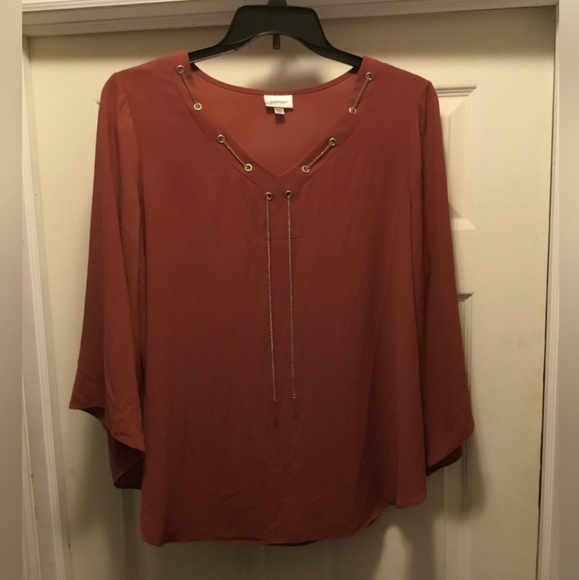 Avenue Dark Orange Blouse with Flowing Sleeves - Picture 1 of 4